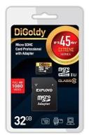 Карта памяти 32Gb - DiGoldy Micro Secure Digital HC Class 10 UHS-I Extreme DG032GCSDHC10UHS-1-ElU1 с переходником под SD