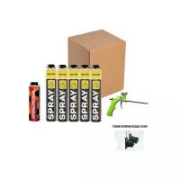 Напыляемый полиуретановый утеплитель MARCON SPRAY MINI BOX 5 штук 10 м2 900 мл + насадка потолочная + пистолет + очиститель