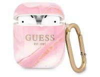Guess для Airpods 1/2 чехол TPU with carabin New Marble design Pink