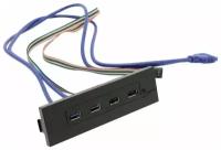 Планка USB на переднюю панель ExeGate U5H-614, 5.25", 2*USB+2*USB3.0, черная, подсоединение к мат. плате