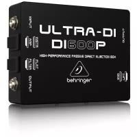 Behringer DI600P Пассивный DI-box с согласованием импеданса для прямого подключения инструментов/ выходов усилителей к микшеру и преобразованием сигнала от несимметричного звукового источника в симметричный микрофонного уровня (ослабление -20 дБ, плюс 30