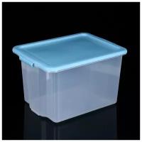 Контейнер для хранения вещей с крышкой, ящик пластиковый, универсальный, короб стелажный, 21 л, 43×31,5×26,5 см, цвет васильковый