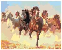 Картина по номерам, "Живопись по номерам", 40 x 50, ARTH-AH91V, луг, лошади, бег, табун лошадей, рисунок, пейзаж, животное