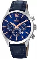 Наручные часы FESTINA Timeless Chrono, серебряный, синий