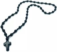 Ожерелье-чётки с имитацией чёрного агата и подвеской Крестик