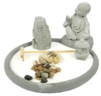 Медитативный садик камней с фигуркой мальчик монах 20х26x10см / садик Дзэн / японский сад / релакс