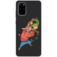 Силиконовая чехол-накладка Silky Touch для Samsung Galaxy S20+ с принтом "Bull & Wreath" черная