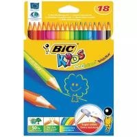 Карандаши цветные BIC «Kids ECOlutions Evolution», 18 цветов, пластиковые, заточенные, европодвес, 937513