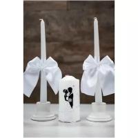 Свечи "Домашний очаг", свадебный набор - "Силуэты" в белом цвете (кружево)