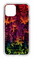 Чехол для iPhone 12/12 Pro Kruche Print Neon leaves, противоударная пластиковая накладка с рисунком, защитный силиконовый бампер с защитой камеры