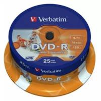 Диск DVD-R 4.7gb Verbatim 16x (25шт) cake box prinable 43538