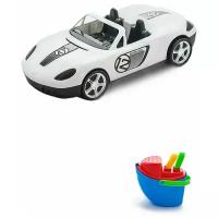 Игрушки для песочницы для снега Детский автомобиль (Кабриолет) белый + Песочный набор Пароходик, Каролина Тойз