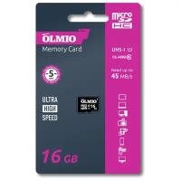 Карта памяти microSDHC 16GB Class 10 UHS-I, без адаптера, OLMIO