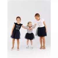Комплект для девочки Diva Kids 4 единицы: юбка и футболка, футболка и джемпер, 116 размер, темно синий, розовый, полоска, фатин