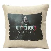 Подушка бежевая CoolPodarok Ведьмак 3.Witcher.(герольд и лого),бежевый