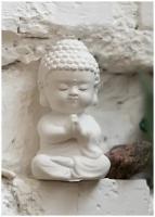 Декоративная белая статуэтка Малыш Будда, гипсовая фигурка для интерьера