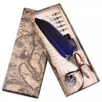 Подарочная перьевая ручка с подставкой и чернильницей, Цвет: Синий