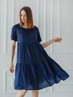 Женское платье, сезон лето, 100% вискоза, в стиле бохо, размер 50, цвет темно-синий. Текстильный край