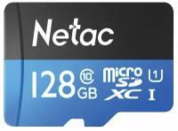 Карта памяти Netac microSDXC 128 ГБ Class 10, UHS Class 1, R 80 МБ/с, адаптер на SD, 1 шт., черный/синий