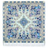 Шерстяной платок Павловопосадские платки Таинственный образ 61, голубой, 125 х 125 см