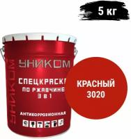 Уником Спецэмаль по ржавчине 3 в 1 для ремонтной окраски старых лакокрасочных покрытий, красный 5 кг