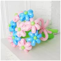 Цветы из воздушных шаров - Розово-голубые ромашки 9шт