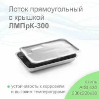 Лоток прямоугольный медицинский с крышкой ЛМПрК-300 "медикон", 300х220х30 (сталь 430)