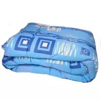 Одеяло ватное Бивик 140х205 см, 1,5 спальное, бязь, цвет: голубой, синие квадраты
