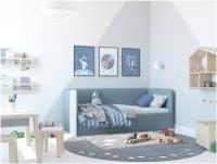 Детская кровать Leonardo, цвет голубой,160х70см, с ящиком с высоким изголовьем и изножьем