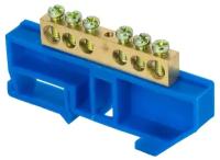 Шина 0 N (8х12мм) 6 отверстий латунь синий изолятор на DIN-рейку розничный стикер EKF PROxima