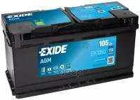 Акб exide start-stop agm 12v 105ah 950a 392x175x190 /-+/, exide, ek1050