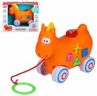 Игрушка детская для малышей каталка Лошадь ТМ Smart Baby, мелодии В. Шаинского, музыкальная, на веревочке, оранжевый, JB0333542