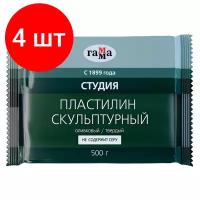 Комплект 4 шт, Пластилин скульптурный Гамма "Студия", оливковый, твердый, 500г, пакет