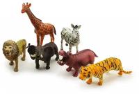 Набор больших диких животных (22 см), 6 шт, жираф, зебра, слон, лев, тигр, бегемот