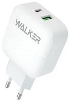 Сетевое зарядное устройство для телефона WALKER WH-37 2 разъема USB и Type-C 18W, быстрая зарядка, блок питания для xiaomi, iphone, на андроид, белый