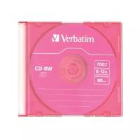 Диск CD-RW VERBATIM, 700 Mb, 8х-12х, Colour Slim Case, 43167