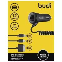 Автомобильное зарядное устройство Budi Car Carger 2 USB with 30 pin / Micro USB / Lightning Cable