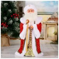 Декоративная кукла Зимнее волшебство "Дед Мороз", посох с кристаллом, двигается, 38 см, красный