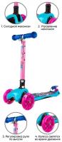 Самокат - кикборд детский трехколесный LOL для девочки розовый со светящимися колесами, регулируемым рулем, ручками TPR
