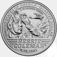Монета 25 центов Бесси Колман. Американские женщины. Филадельфия (P). США, 2023 г. в. UNC