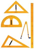 Набор чертежный BRAUBERG для классной доски: 2 треугольника, транспортир, циркуль, линейка 100 см
