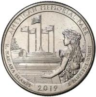 (047s) Монета США 2019 год 25 центов "Американский мемориальный парк" Медь-Никель UNC