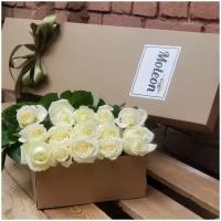Розы Премиум 15 шт белые в крафт коробке длина 50 см арт.6644 - Просто роза ру