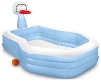 Бассейн надувной Intex/бассейн с баксетбольным кольцом/семейный игровой центр/надувной мяч в комплекте/голубой