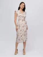Платье цвета пыльной розы с цветочным принтом с запахом и воланами на плечах, 1001dress, размер 48, 0102557SP14