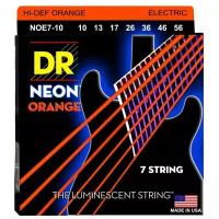 DR NOE7-10 - струны для 7-струнной электрогитары, Калибр 10-56, Серия HI-DEF NEON, Обмотка никелированая сталь, Покрытие люминесцентное