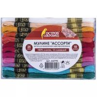 Набор ниток для вышивания (мулине) "ассорти", 25 цветов по 10 м, х/б, остров сокровищ, 662792