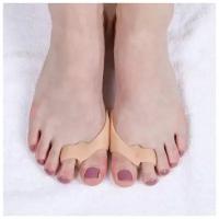 ONLITOP Корректоры-разделители для пальцев ног, с накладкой на косточку большого пальца, 2 разделителя, силиконовые, 7 × 5 × 2,5 см, пара, цвет бежевый
