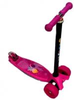 Самокат Scooter, детский складной самокат, самокат розового цвета, светящиеся колеса, светящиеся панель (дека) с музыкой