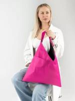 Сумка женская через плечо, сумка-шоппер фуксия, двухсторонняя черно-розовая